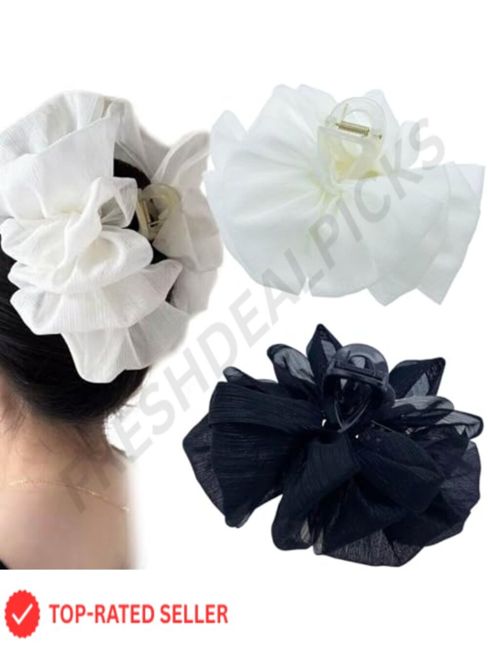 2 PCS Silk Bow Hair Claw Clips Bubble Jaw Nonslip Hair Accessories Women